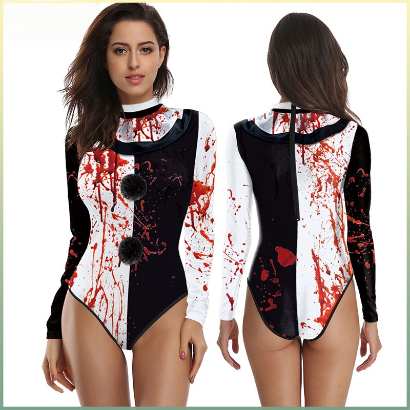 Womens Clown Bloody Terrifier Costume Swimsuit for Carnival Party